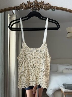 Cream Lace Embellished Tank Top